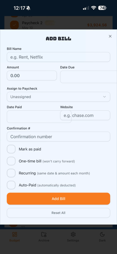 Bill information